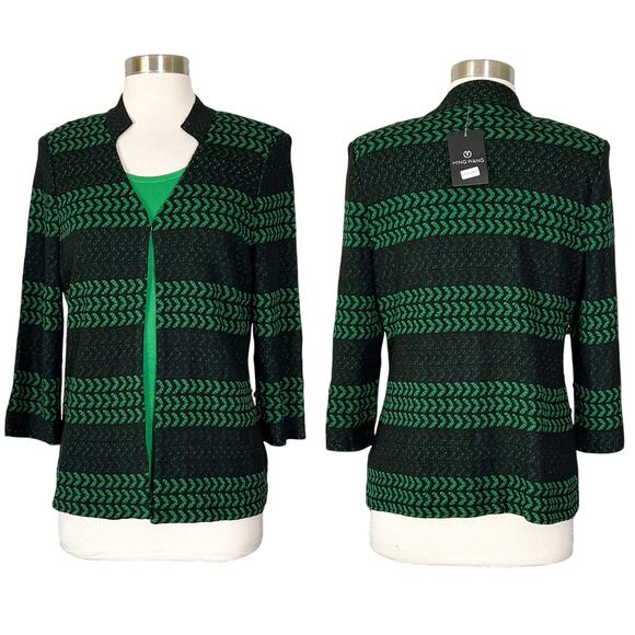 NEW Ming Wang | Matching Black Green Knit 3/4 Sleeve Jacket Tank Top Set NWT XS - Picture 1 of 11